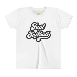 just play softball retro script t‑shirt in youth sizes