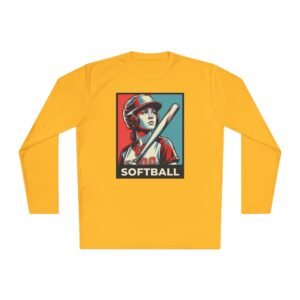 women’s softball player moisture wicking t shirt — vintage “softball” batter design in unisex sizes