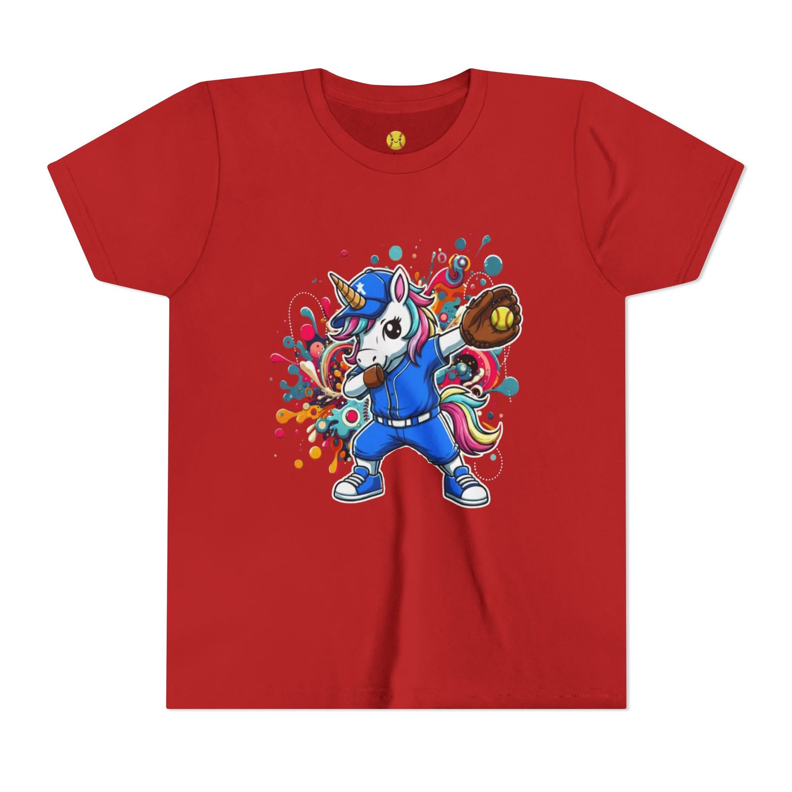dabbing unicorn softball tee — colorful sports fun graphic t shirt in youth sizes dabbing unicorn softball tee — colorful sports fun graphic t shirt in youth sizes