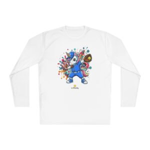 softball unicorn moisture wicking long sleeve shirt in unisex sizes — dabbing unicorn with softball glove