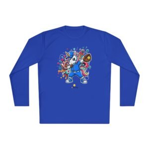 softball unicorn moisture wicking long sleeve shirt in unisex sizes — dabbing unicorn with softball glove