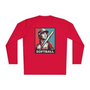 women’s softball player moisture wicking t shirt — vintage “softball” batter design in unisex sizes