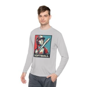 women’s softball player moisture wicking t shirt — vintage “softball” batter design in unisex sizes