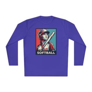 women’s softball player moisture wicking t shirt — vintage “softball” batter design in unisex sizes