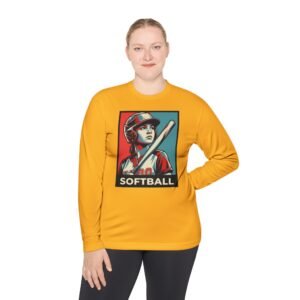 women’s softball player moisture wicking t shirt — vintage “softball” batter design in unisex sizes