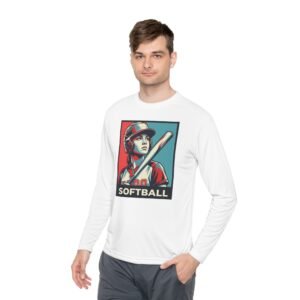 women’s softball player moisture wicking t shirt — vintage “softball” batter design in unisex sizes