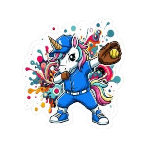 softball unicorn sticker — colorful dabbing unicorn with glove