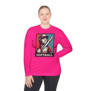women’s softball player moisture wicking t shirt — vintage “softball” batter design in unisex sizes