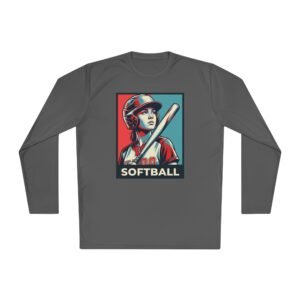 women’s softball player moisture wicking t shirt — vintage “softball” batter design in unisex sizes