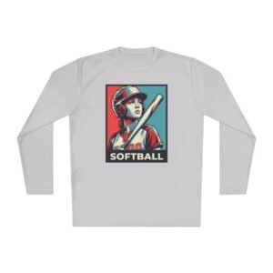 women’s softball player moisture wicking t shirt — vintage “softball” batter design in unisex sizes