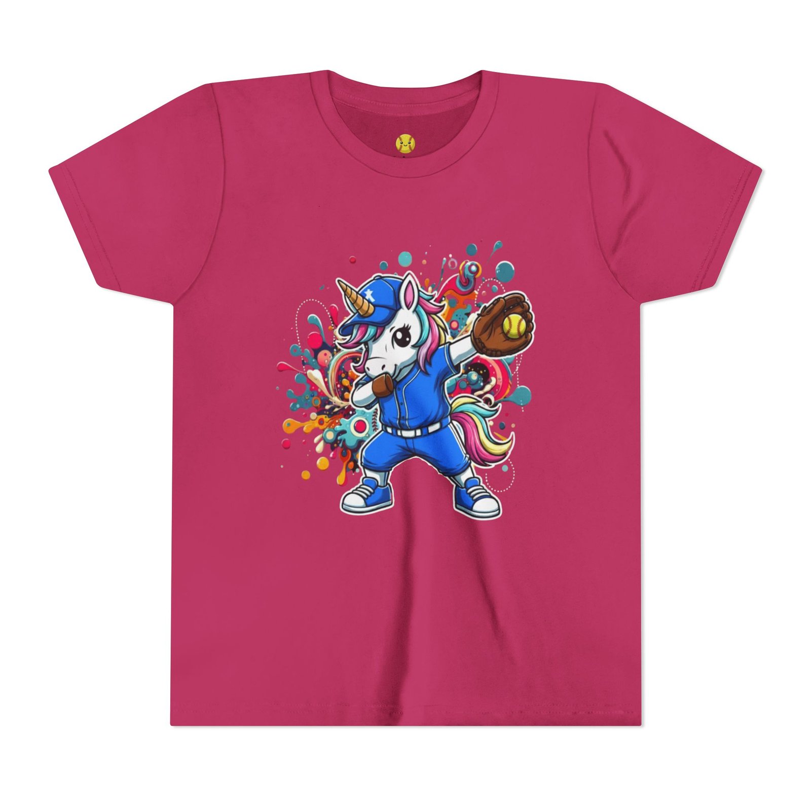 dabbing unicorn softball tee — colorful sports fun graphic t shirt in youth sizes dabbing unicorn softball tee — colorful sports fun graphic t shirt in youth sizes