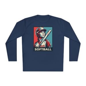 women’s softball player moisture wicking t shirt — vintage “softball” batter design in unisex sizes