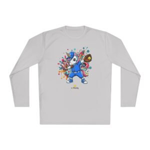 softball unicorn moisture wicking long sleeve shirt in unisex sizes — dabbing unicorn with softball glove