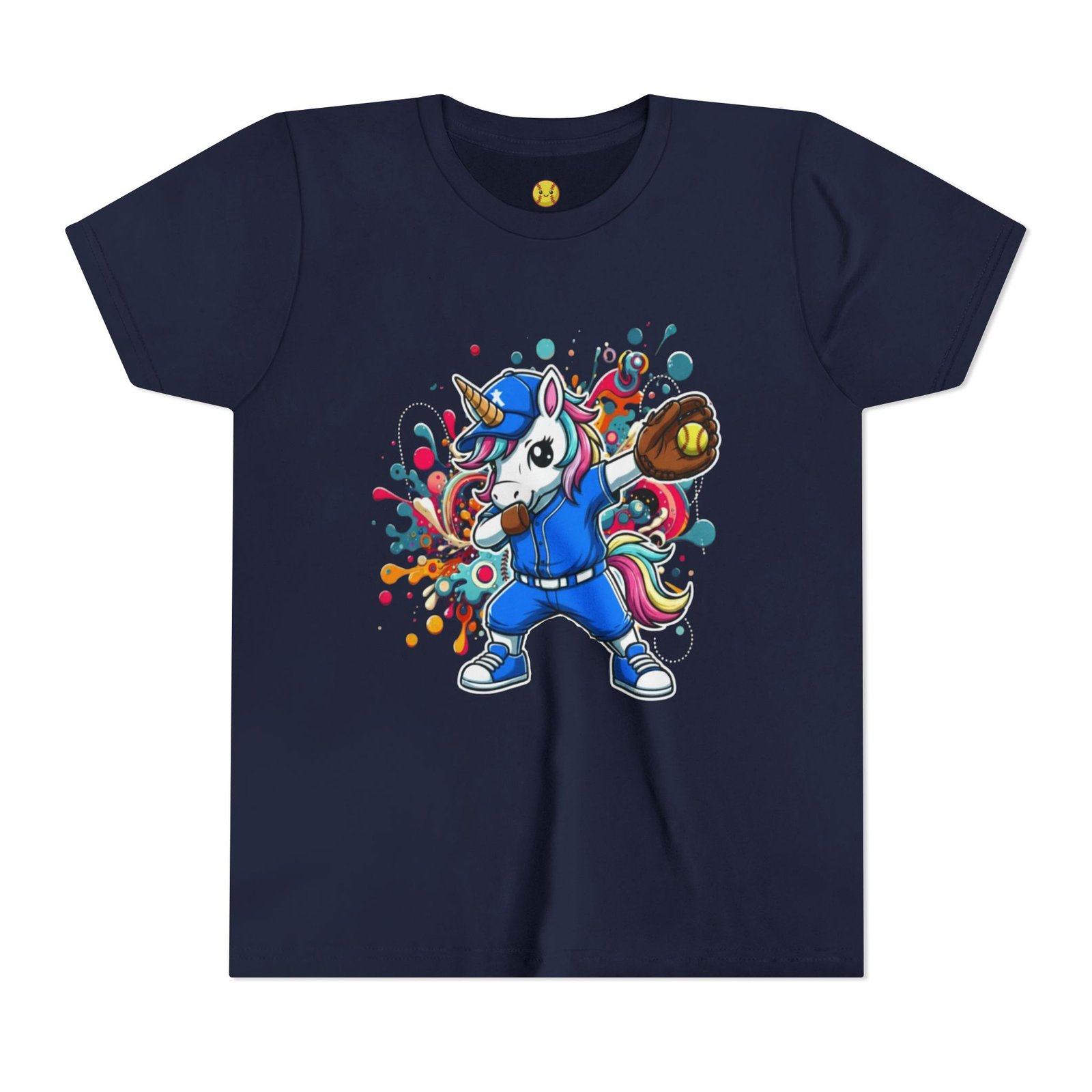 dabbing unicorn softball tee — colorful sports fun graphic t shirt in youth sizes dabbing unicorn softball tee — colorful sports fun graphic t shirt in youth sizes