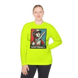 women’s softball player moisture wicking t shirt — vintage “softball” batter design in unisex sizes