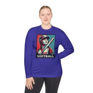 women’s softball player moisture wicking t shirt — vintage “softball” batter design in unisex sizes