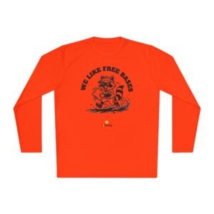 moisture wicking softball playing raccoon long sleeve tee we like free bases