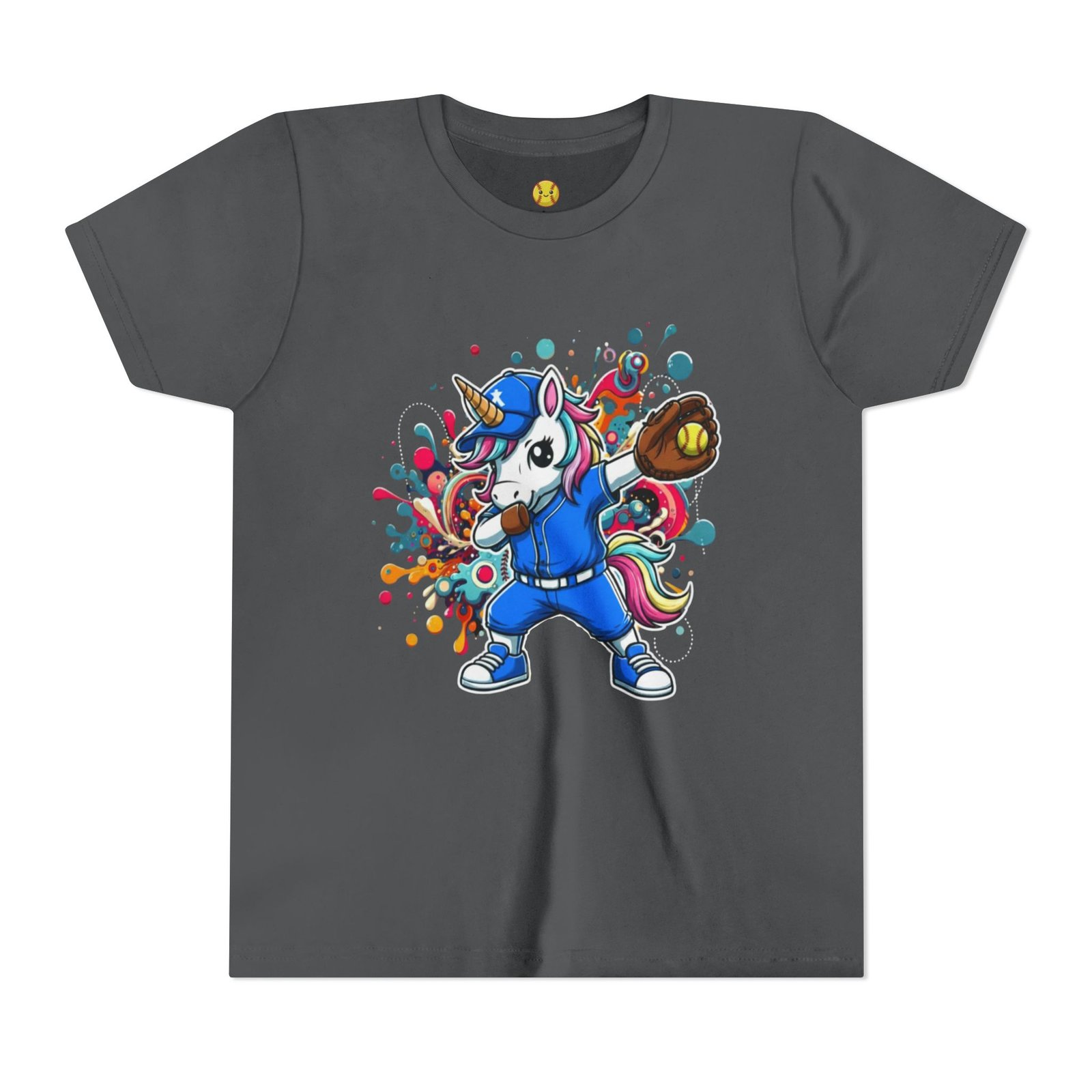 dabbing unicorn softball tee — colorful sports fun graphic t shirt in youth sizes dabbing unicorn softball tee — colorful sports fun graphic t shirt in youth sizes