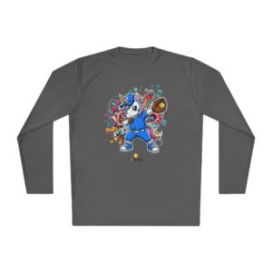 softball unicorn moisture wicking long sleeve shirt in unisex sizes — dabbing unicorn with softball glove