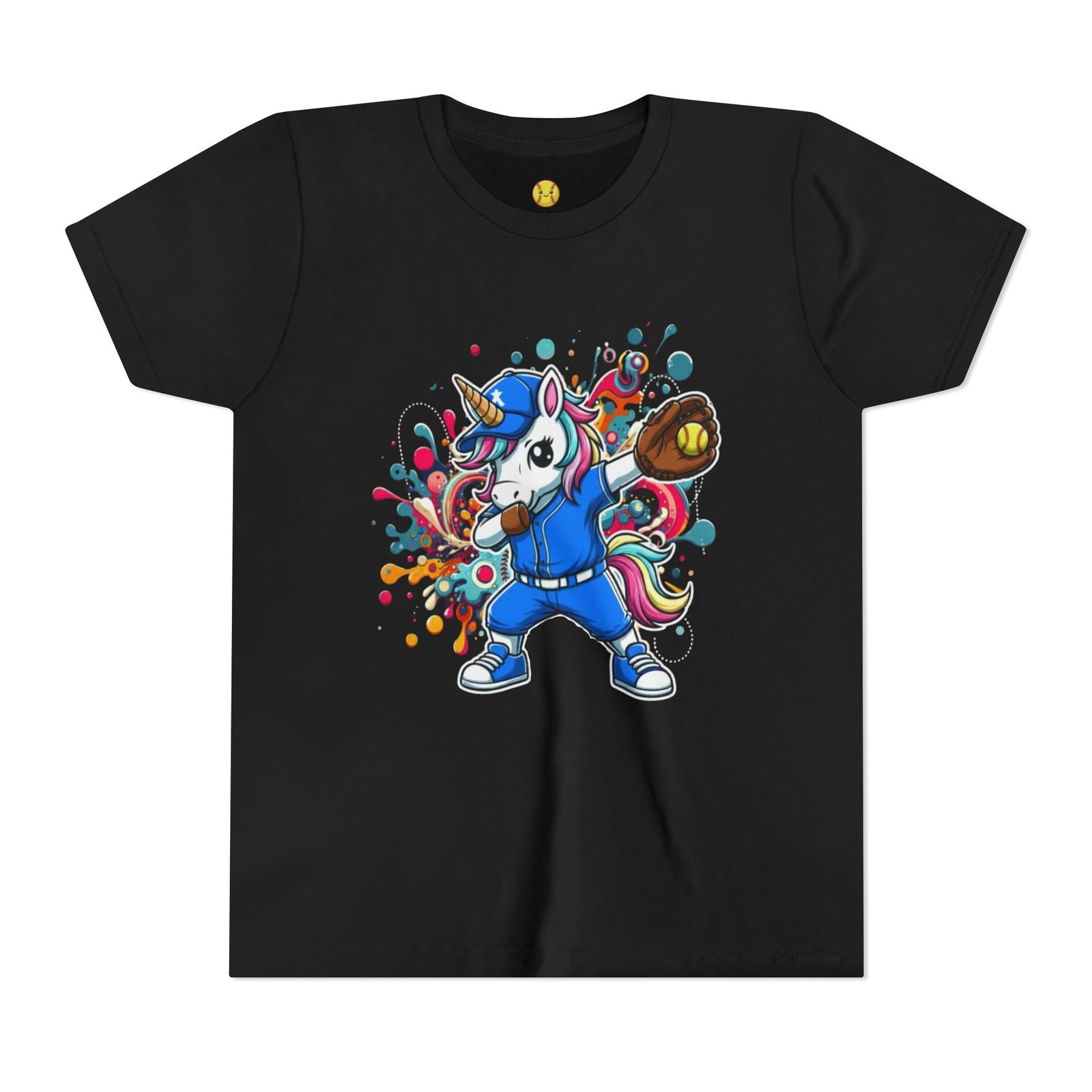dabbing unicorn softball tee — colorful sports fun graphic t shirt in youth sizes dabbing unicorn softball tee — colorful sports fun graphic t shirt in youth sizes