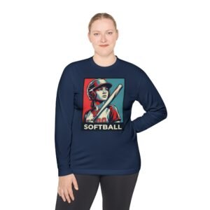 women’s softball player moisture wicking t shirt — vintage “softball” batter design in unisex sizes