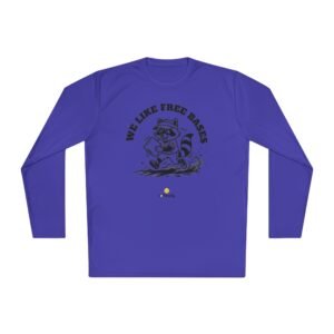 moisture wicking softball playing raccoon long sleeve tee we like free bases
