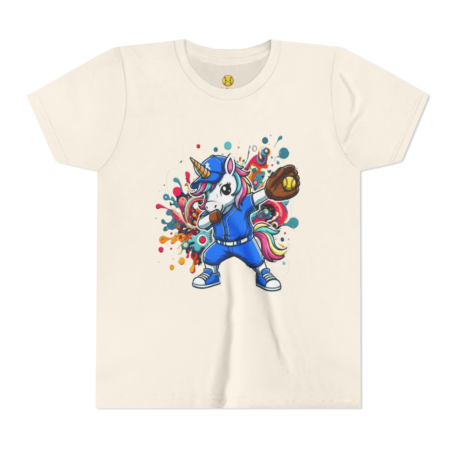 dabbing unicorn softball tee — colorful sports fun graphic t shirt in youth sizes dabbing unicorn softball tee — colorful sports fun graphic t shirt in youth sizes