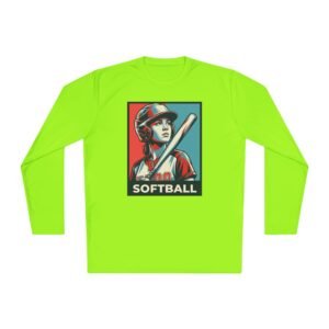 women’s softball player moisture wicking t shirt — vintage “softball” batter design in unisex sizes