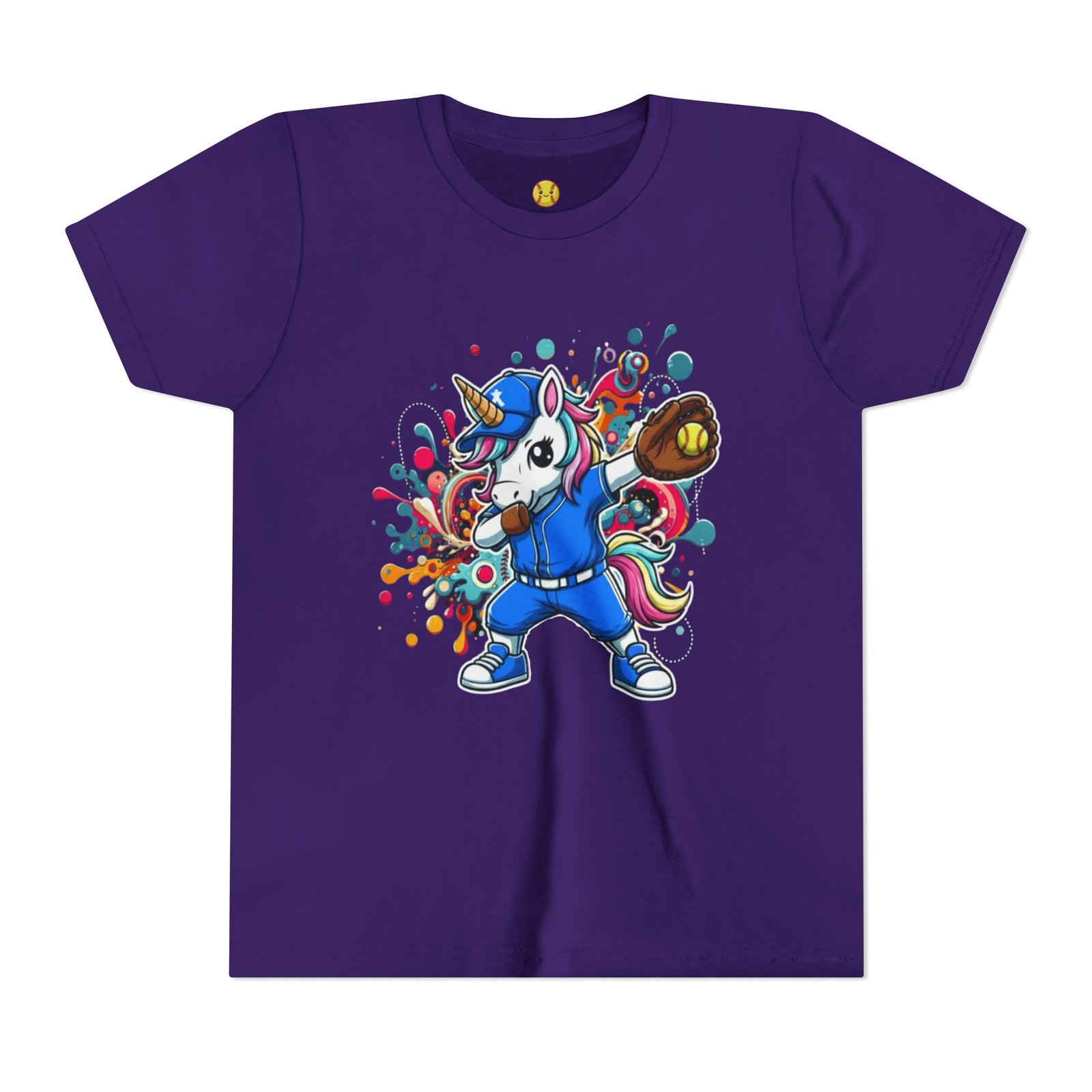 dabbing unicorn softball tee — colorful sports fun graphic t shirt in youth sizes dabbing unicorn softball tee — colorful sports fun graphic t shirt in youth sizes