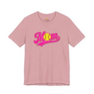 softball mom t shirt pink retro script mom with softball graphic