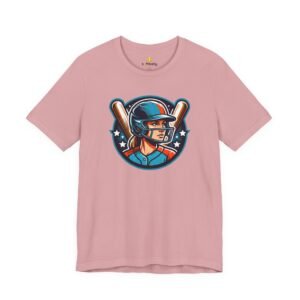 softball player graphic tee — retro female batter baseball t‑shirt