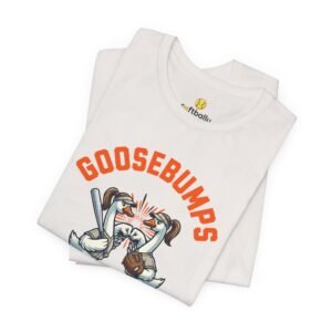 goosebumps graphic tee — softball playing geese fist bumping