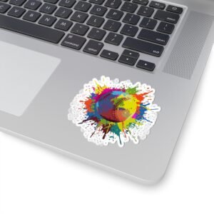 color splash softball kiss cut sticker — vibrant splatter softball design