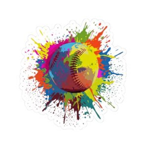 color splash softball kiss cut sticker — vibrant splatter softball design