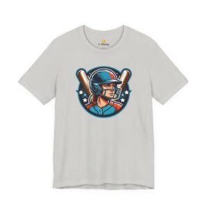 softball player graphic tee — retro female batter baseball t‑shirt