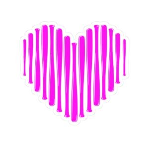 softball bat heart in neon pink — kiss cut sticker