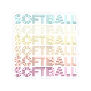 retro rainbow softball kiss cut sticker
