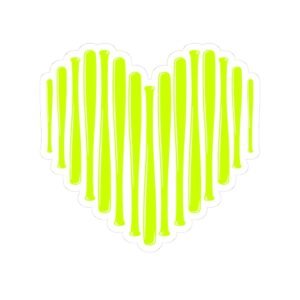 softball bat heart in yellow green — kiss cut sticker
