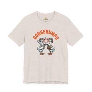 goosebumps graphic tee — softball playing geese fist bumping
