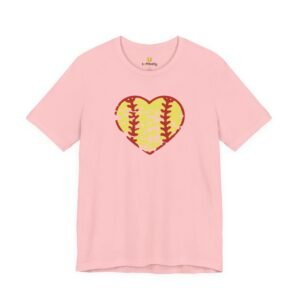 softball heart vintage graphic tee — cute yellow and red retro softball love t‑shirt