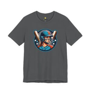 softball player graphic tee — retro female batter baseball t‑shirt