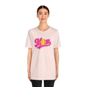 softball mom t shirt pink retro script mom with softball graphic
