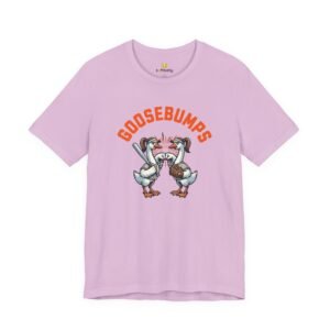goosebumps graphic tee — softball playing geese fist bumping