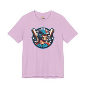softball player graphic tee — retro female batter baseball t‑shirt