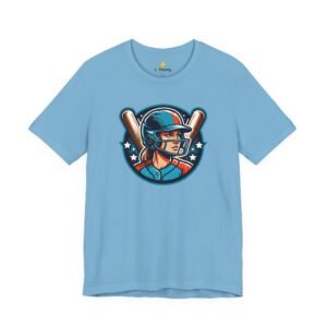 softball player graphic tee — retro female batter baseball t‑shirt