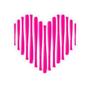 softball bat heart in magenta — kiss cut sticker