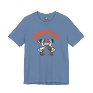 goosebumps graphic tee — softball playing geese fist bumping