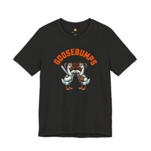 goosebumps graphic tee — softball playing geese fist bumping