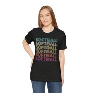 softball retro wave tee — pastel repeating softball graphic