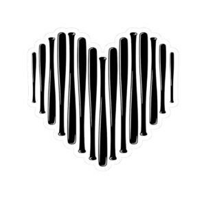 softball bat heart in black— kiss cut sticker